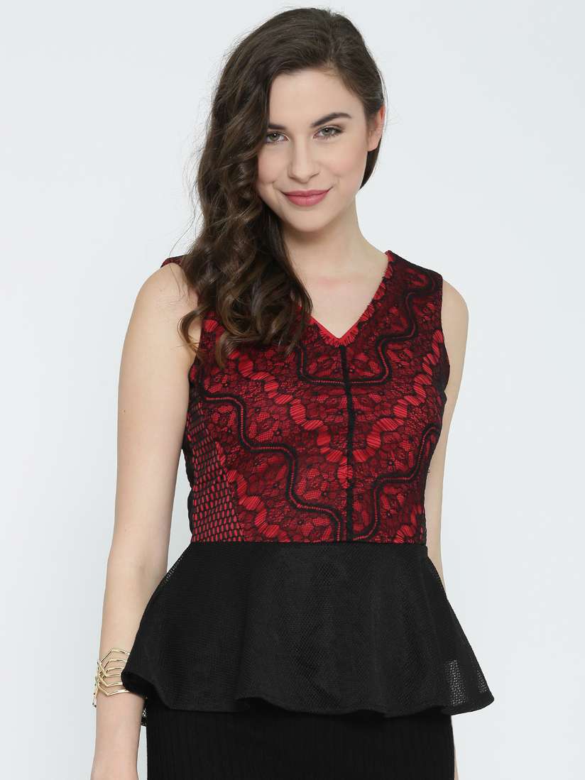 red lace peplum top