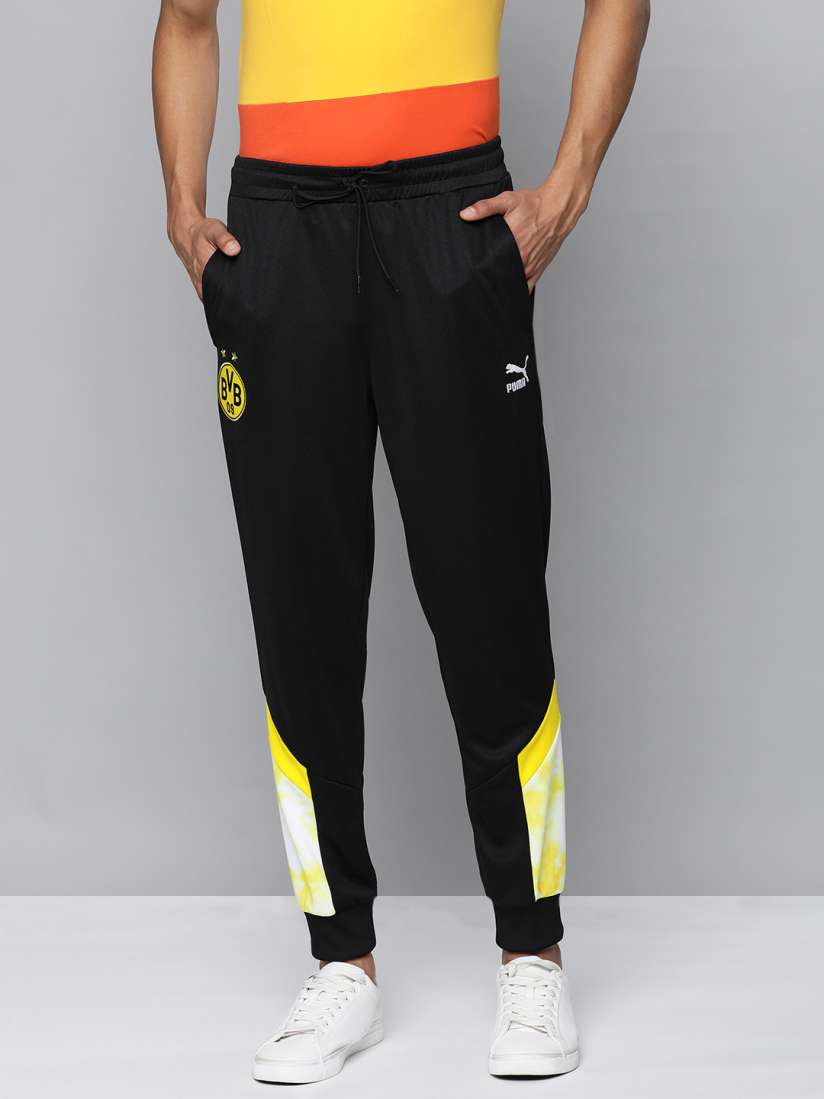 Buy Puma Men Black Graphic Printed BVB Iconic MCS Mesh Football Joggers Track Pants for Men 18096052 Myntra