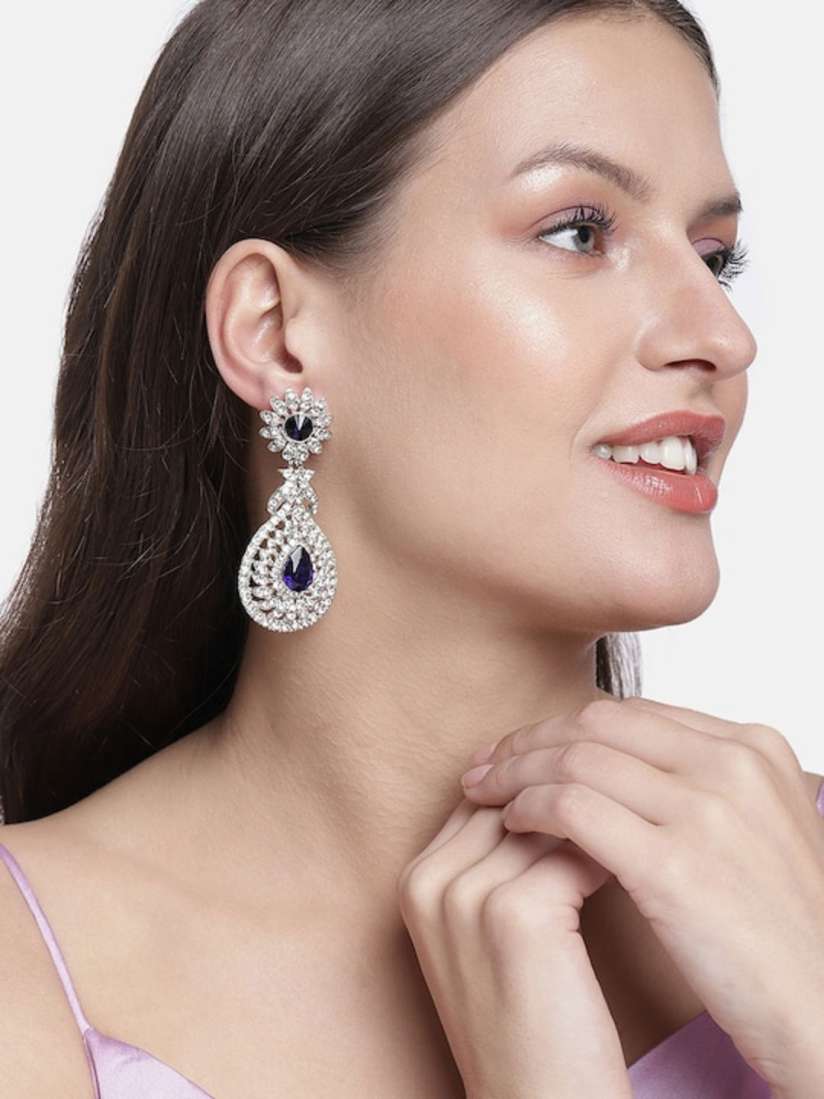 Buy I Jewels White Navy Blue Silver Plated AD Studded Drop Earrings Earrings for Women 18103064 Myntra