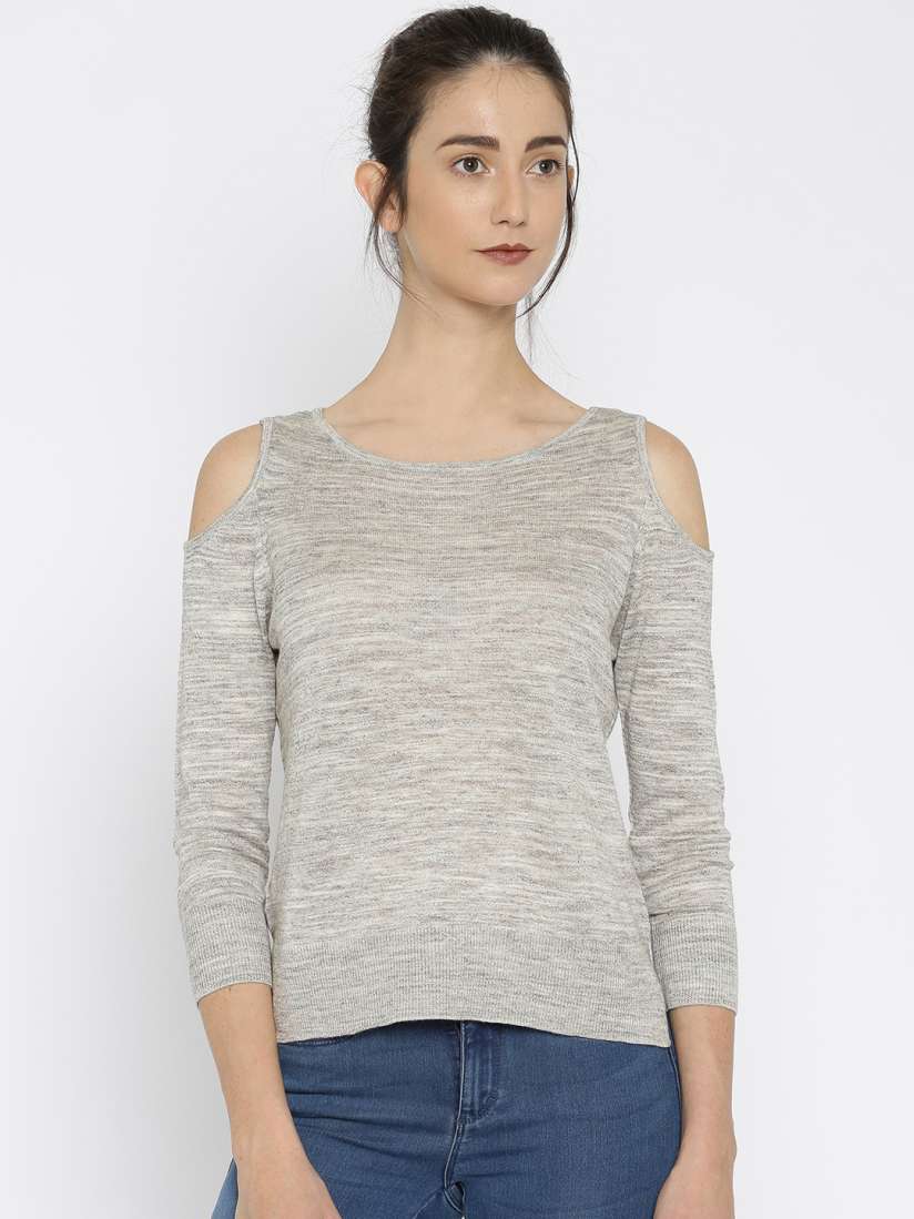 Gray cold shoulder sweater discount