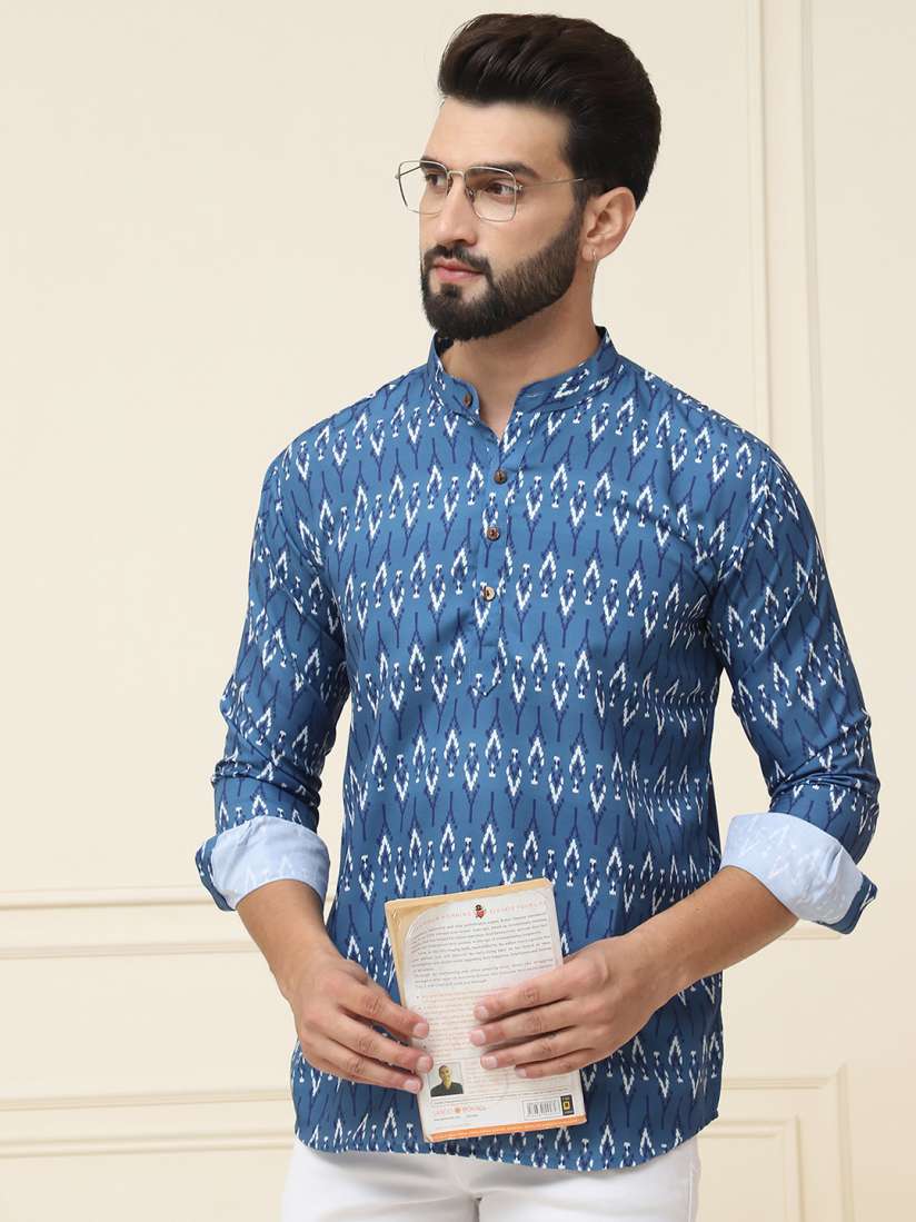 Buy SOJANYA Men Teal Blue Ethnic Motifs Printed Kurta Kurtas for Men 18110700 Myntra