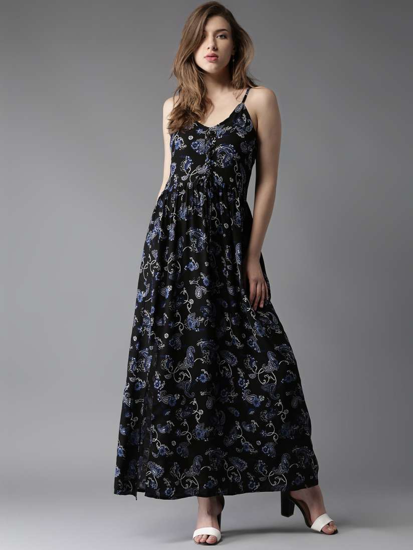 Buy Moda Rapido Women Black Blue Printed Maxi Dress Dresses for Women 1811870 Myntra