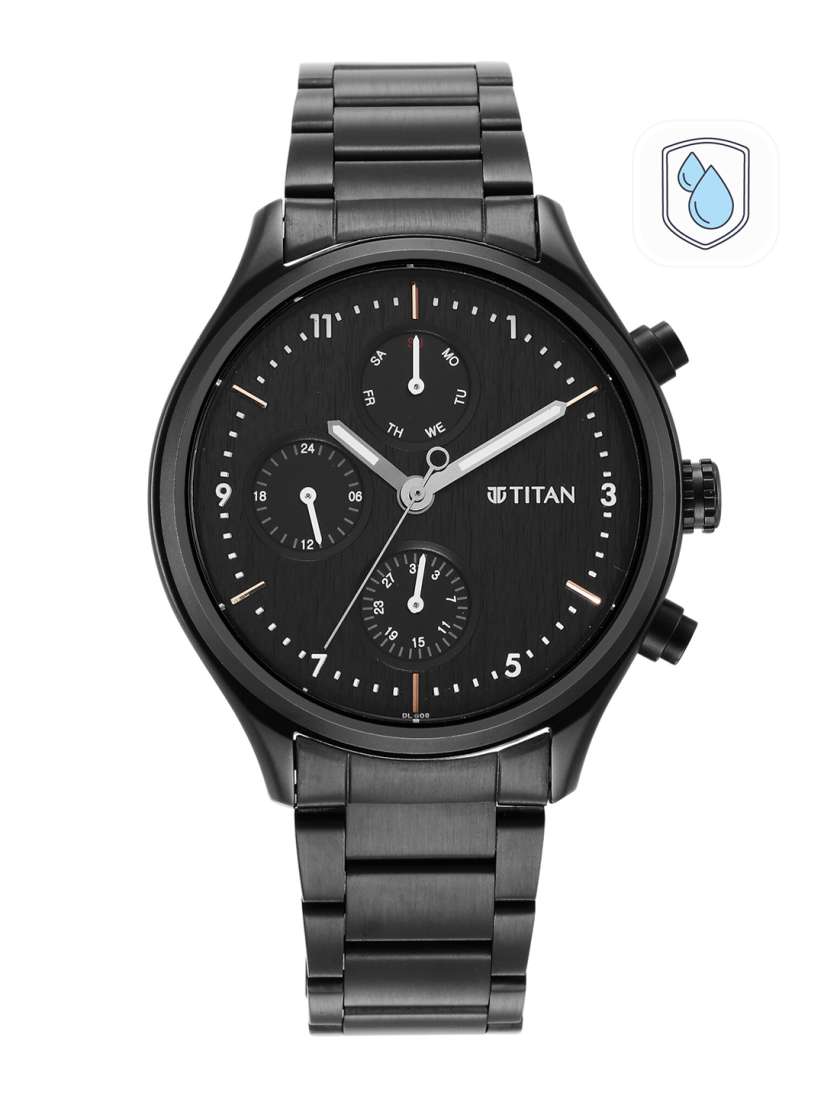Workwear watch with black dial & black metal strap new arrivals