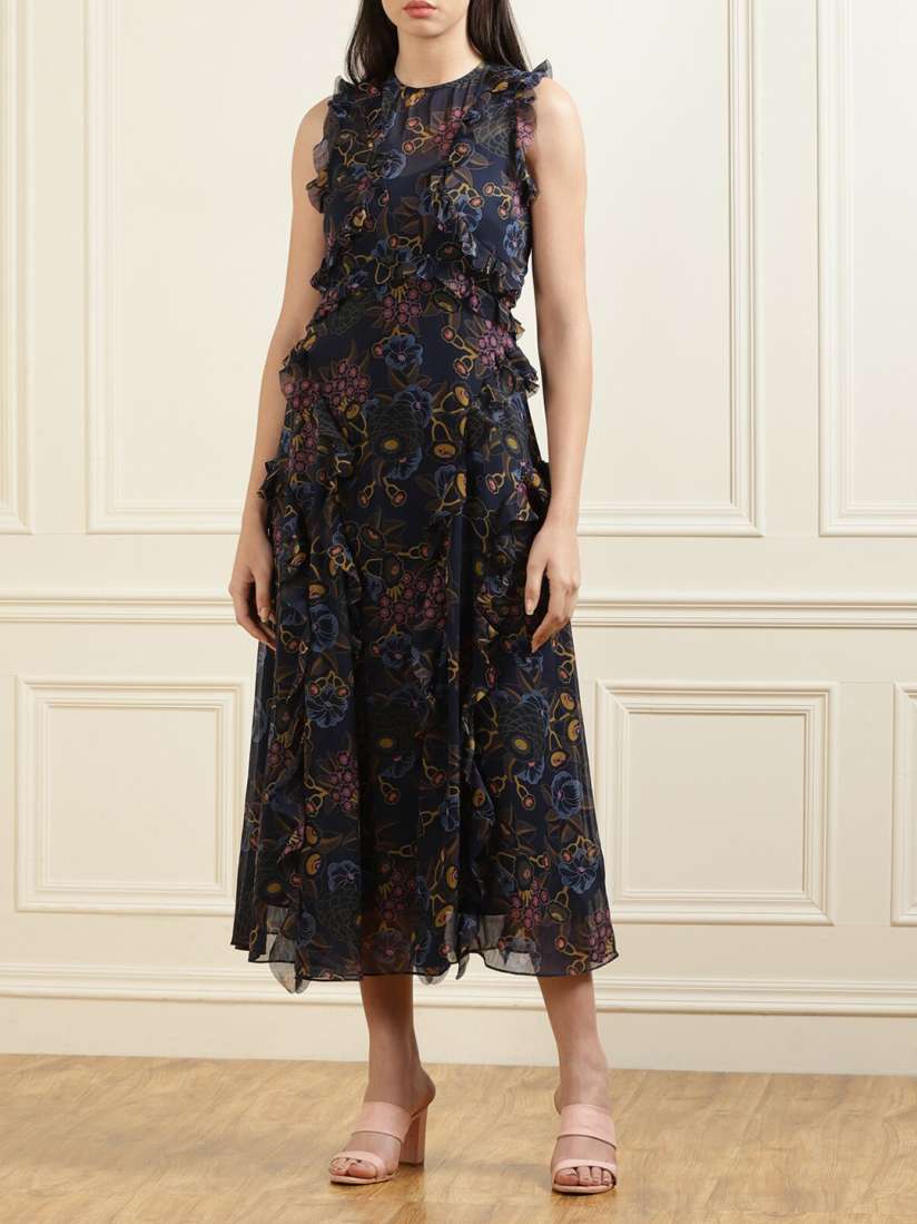 Buy Ted Baker Navy Blue Floral Ruffled Maxi Dress Dresses for Women 18120128 Myntra