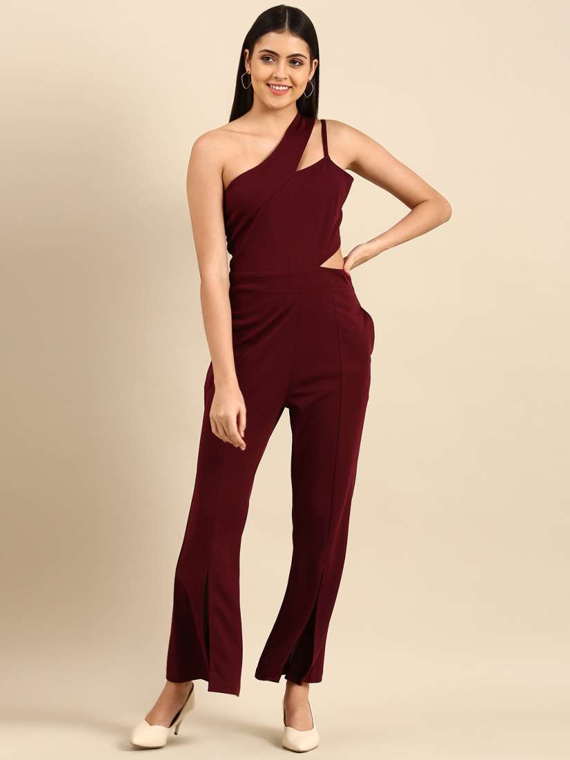 Buy Athena Women Stylish Burgundy Solid Cut Out Jumpsuit Jumpsuit for Women 18121960 Myntra