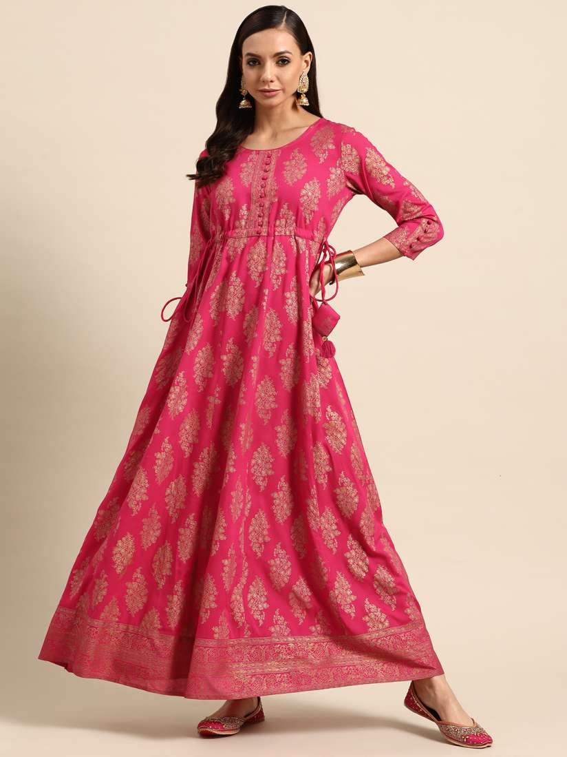 Buy Gerua By Libas Magenta Gold Toned Ethnic Motifs Ethnic Maxi Dress Ethnic Dresses for Women 18122702 Myntra
