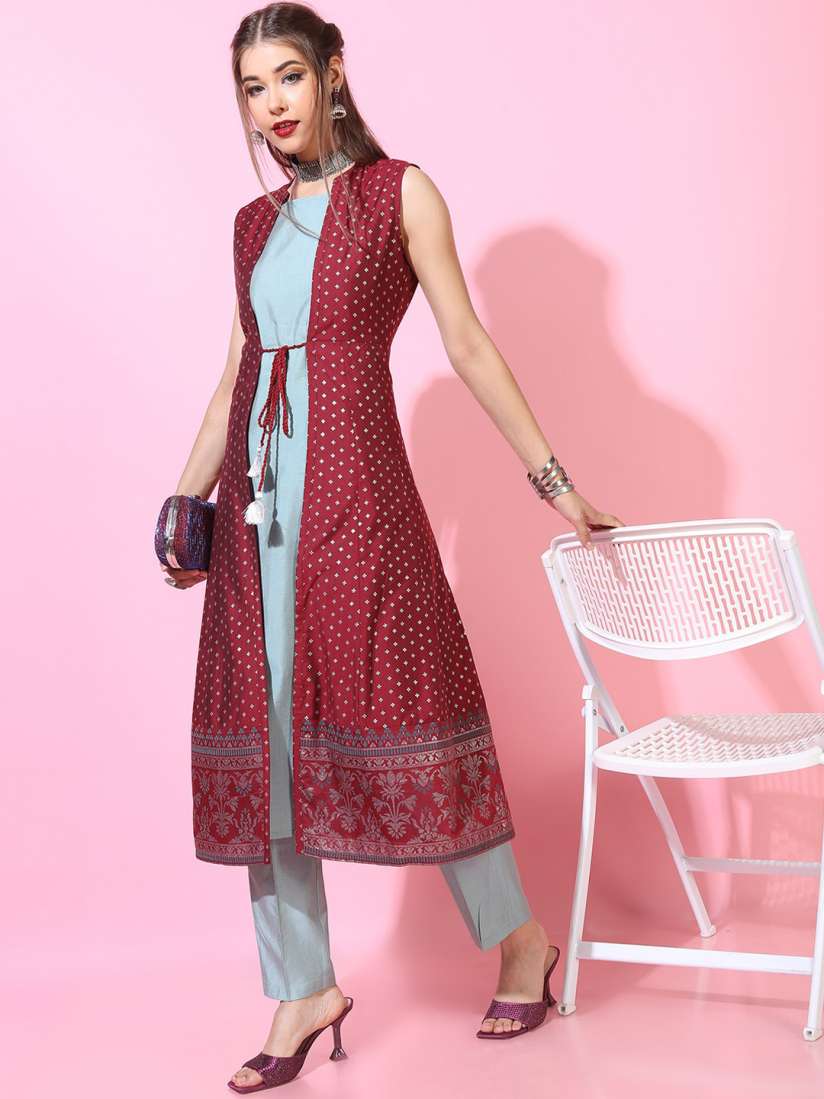 Buy Vishudh Women Red Solid kurta with Palazzo Jacket Kurta Sets for Women 18124630 Myntra