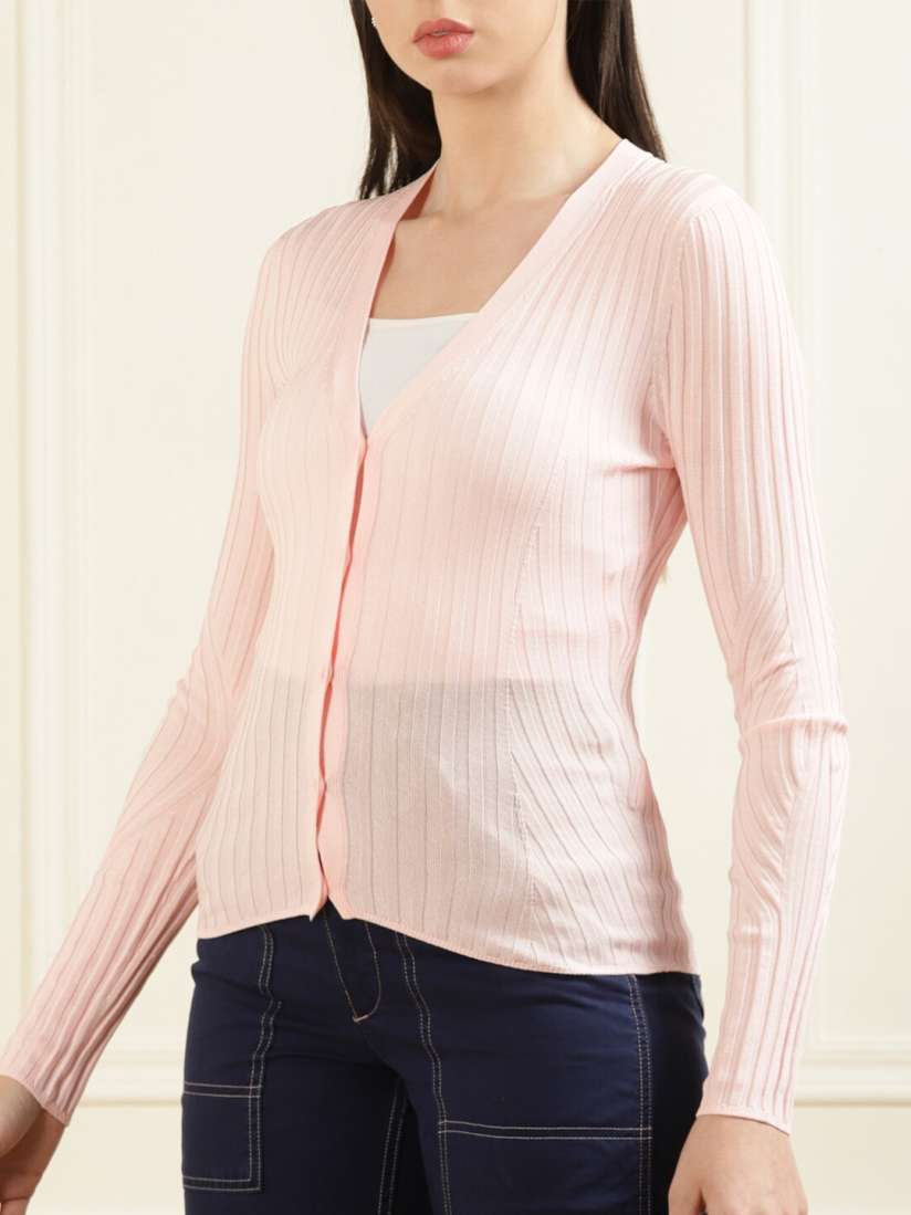 Buy Ted Baker Women Pink Striped Ribbed Cardigan Sweaters for Women 18128200 Myntra