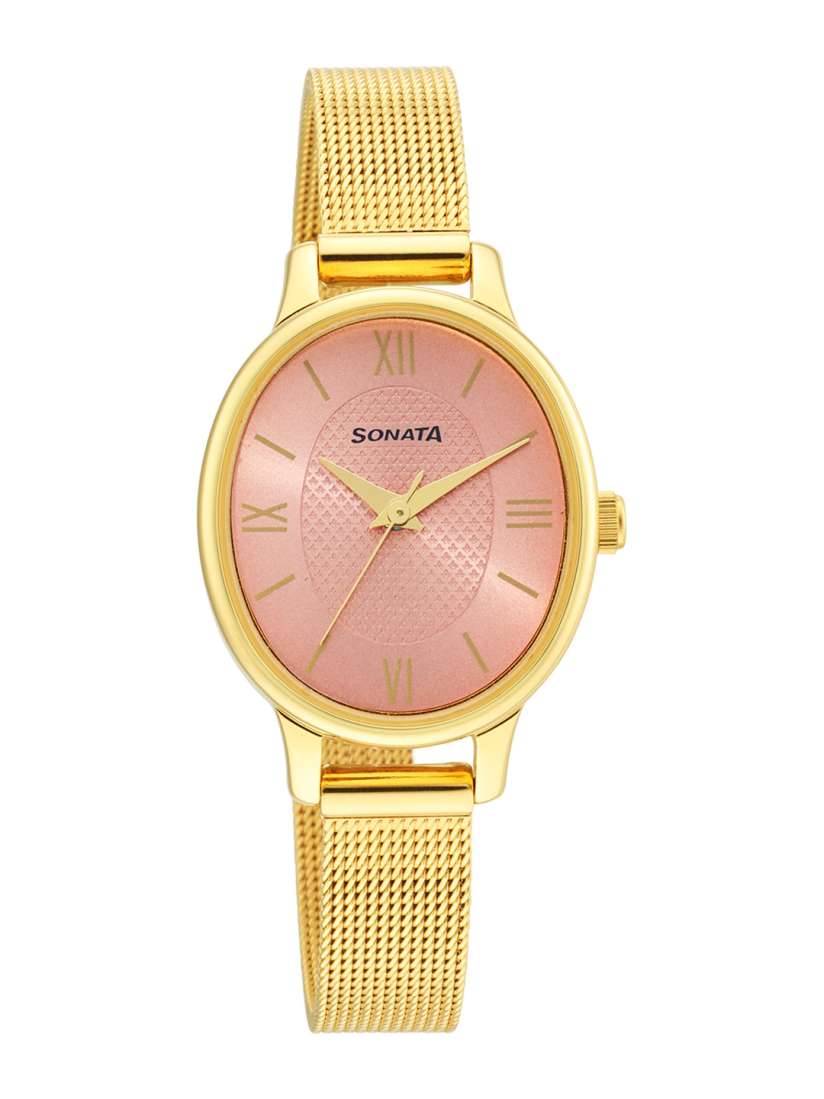 Buy Sonata Women Pink Brass Mother of Pearl Dial Gold Toned Stainless Steel Bracelet Style Straps Analogue Watch Watches for Women 18128410 Myntra