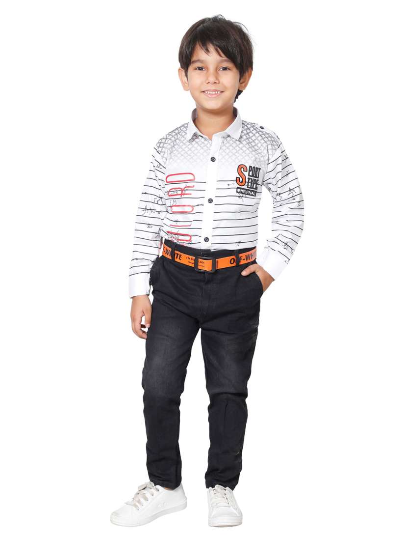 Buy DKGF FASHION Boys White Black Printed Shirt with Trousers Clothing Set for Boys 18130176 Myntra