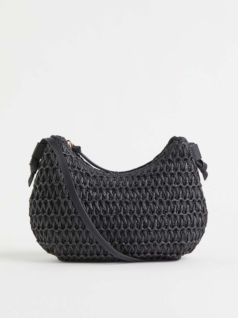Black straw shoulder bag hot sale