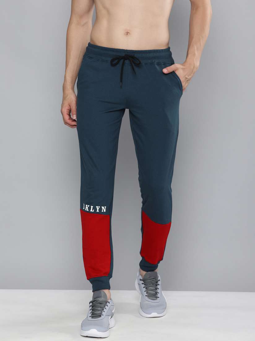 Navy blue and red joggers hot sale