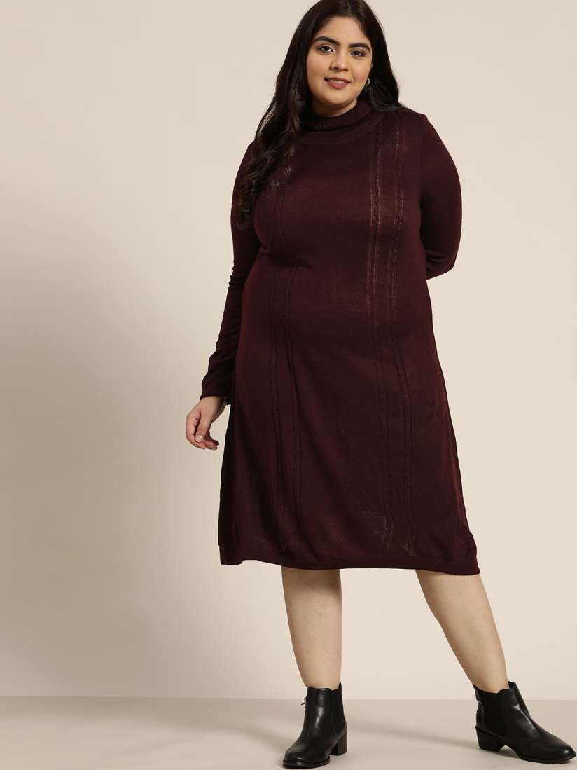 Burgundy sweater dress plus size deals