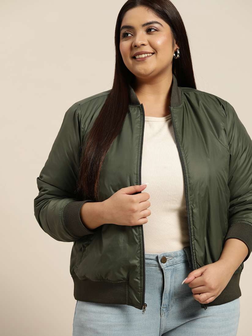 Plus size olive green bomber jacket sales