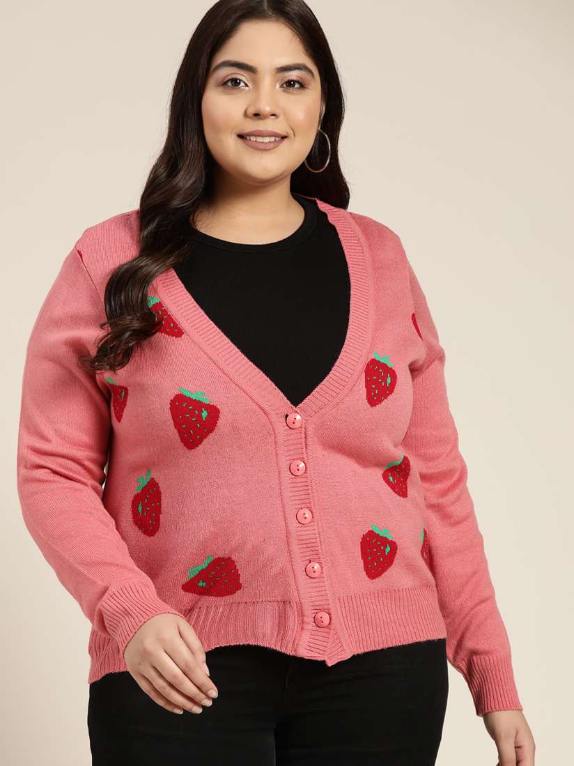Buy Sztori Women Plus Size Pink Printed Cardigan Sweaters for Women 18132086 Myntra