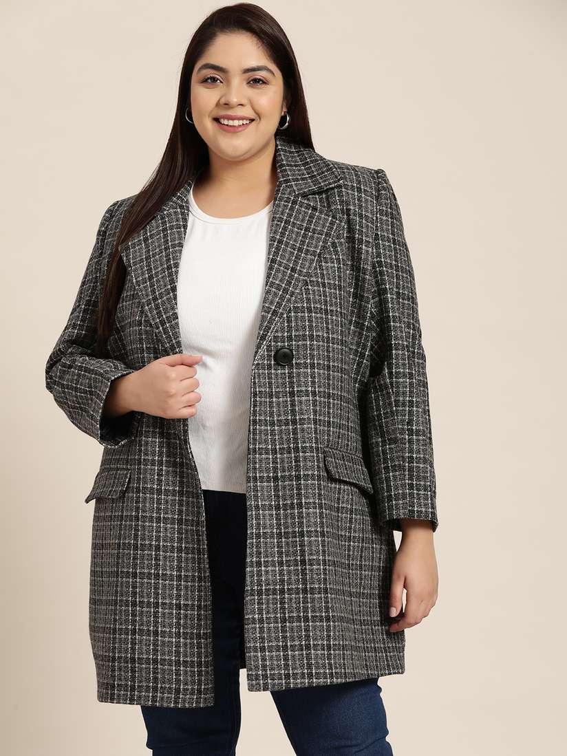 Womens Coats Grey Check Longline Coat Grey Petite Smart Longline
