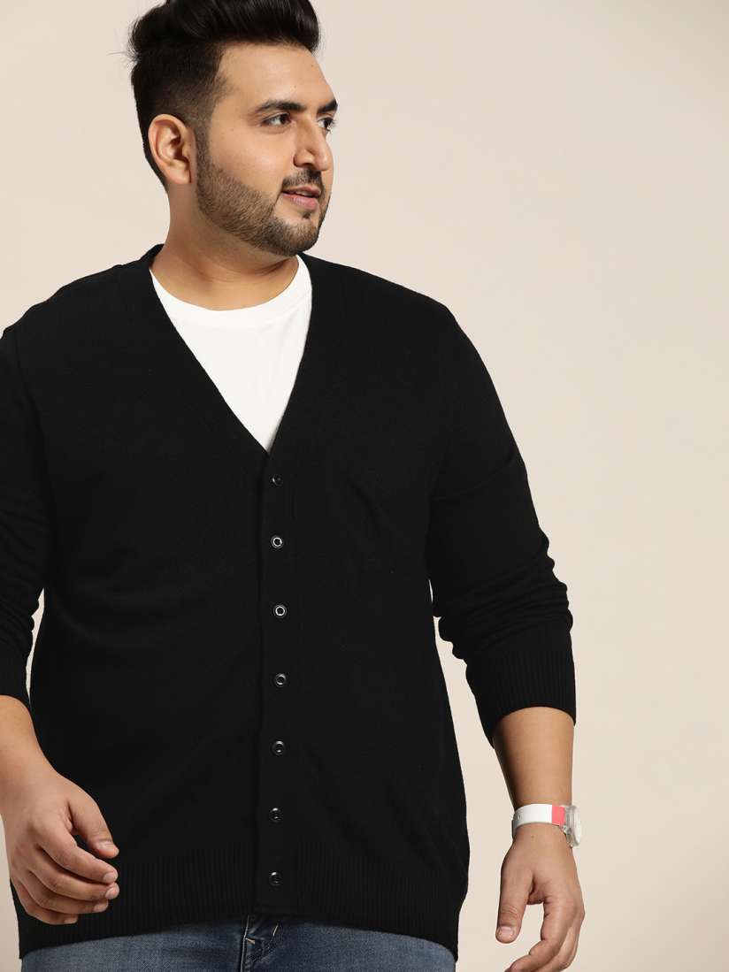Buy Sztori Men Plus Size Black Solid Cardigan Sweaters for Men 18132266 Myntra