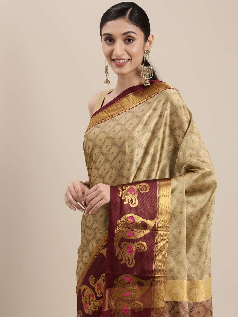 Buy Mitera Beige Ethnic Design Zari Silk Cotton Banarasi Saree Sarees for Women 18135094 Myntra