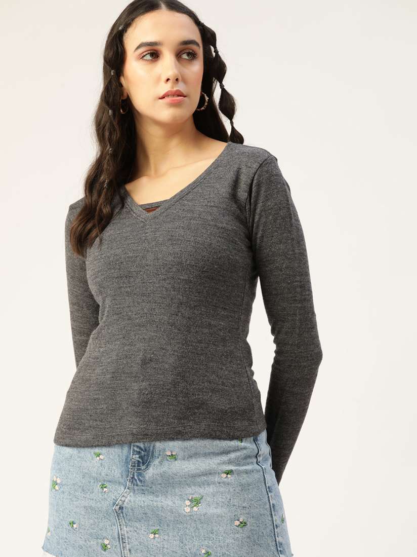 Buy DressBerry Women Charcoal Grey Solid Pullover Sweaters for Women 18138320 Myntra