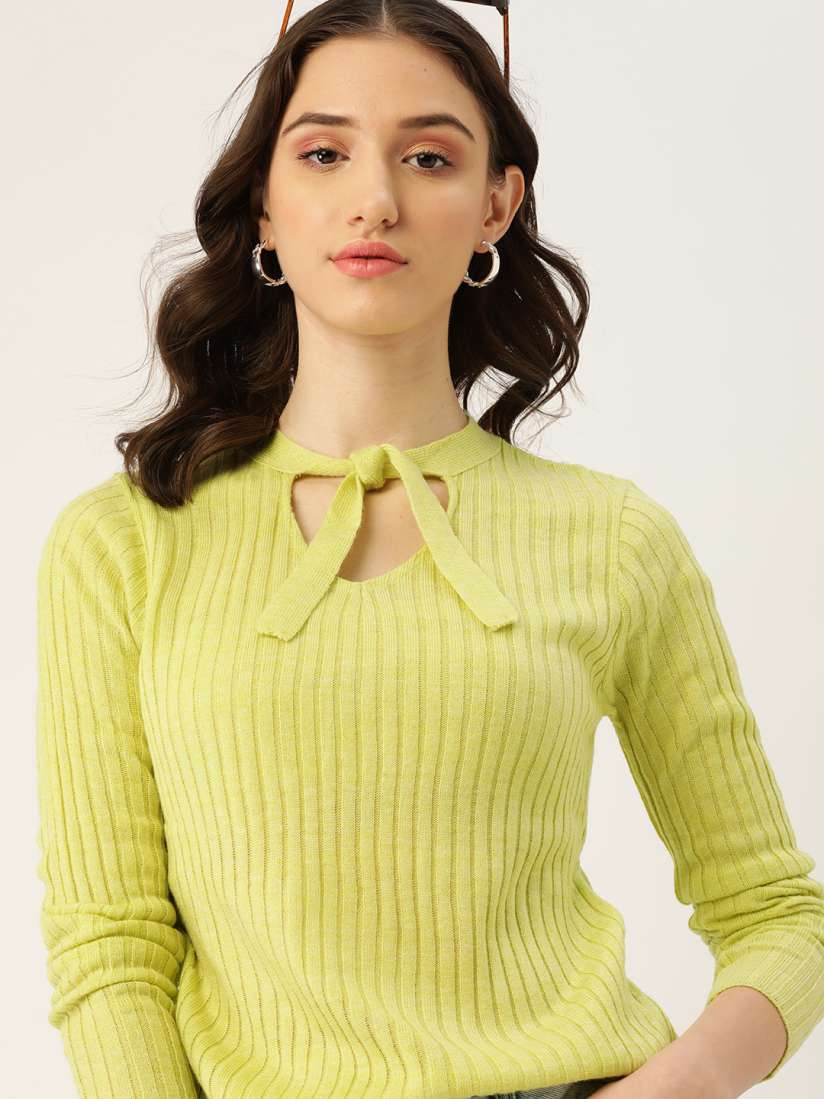 Buy Dressberry Women Lime Green Self Striped Pullover Sweaters for Women 18138730 Myntra