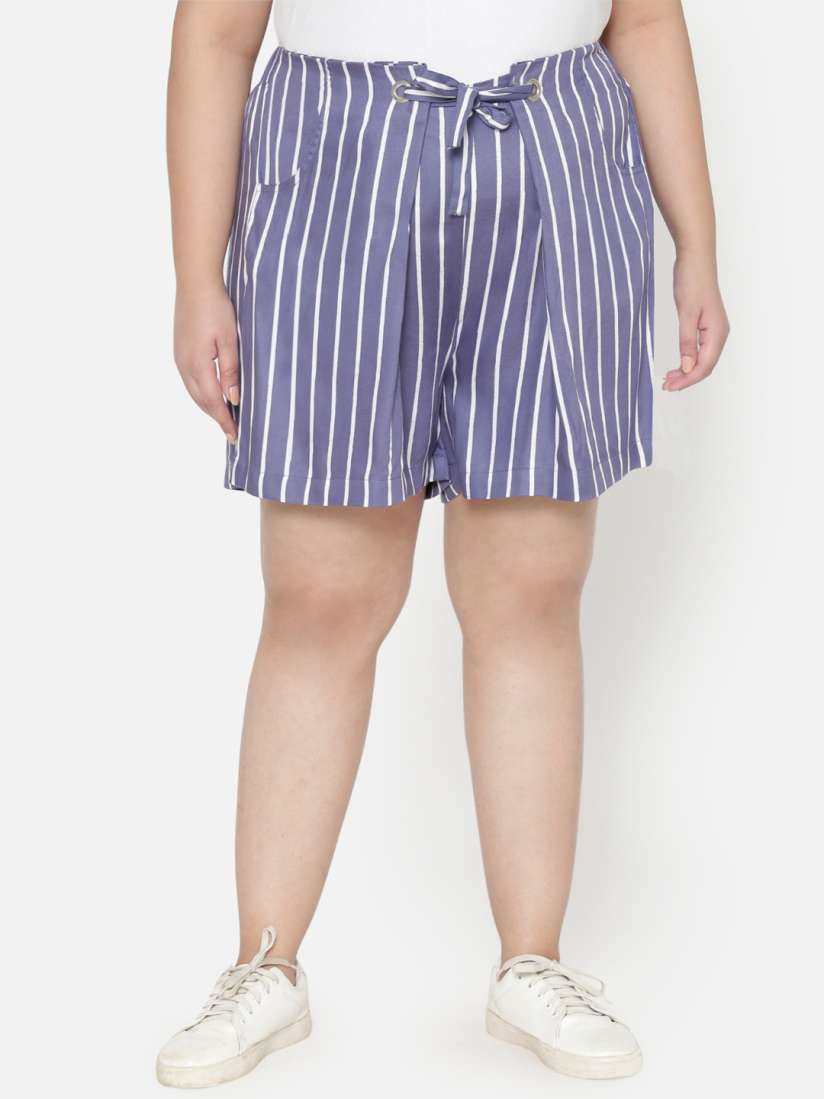 Buy wild U Women Blue Plus Size Striped Loose Fit High Rise Shorts Shorts for Women 18143964 Myntra