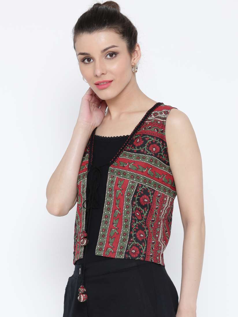 Buy Rangriti Red Olive Green Printed Ethnic Jacket Jackets for Women 1814524 Myntra