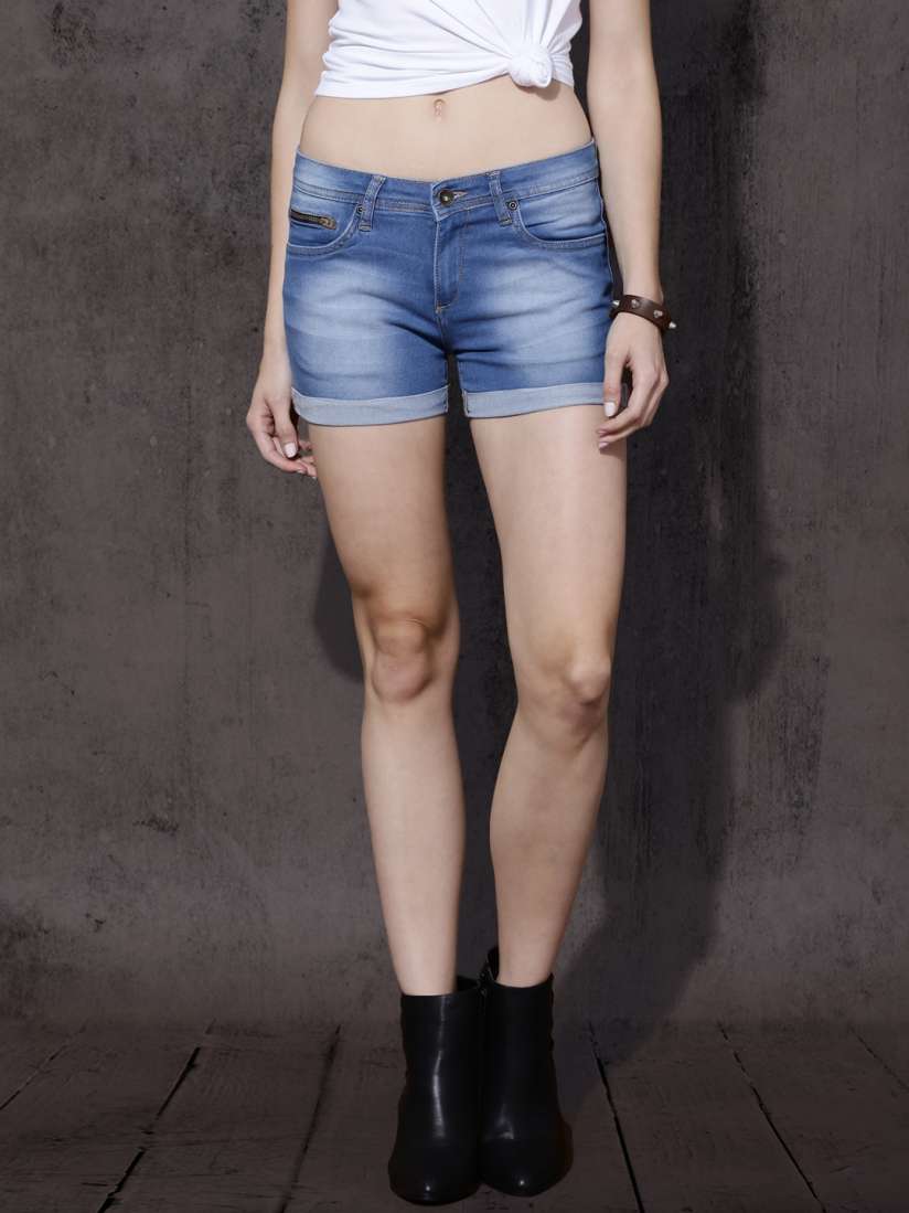 Buy Roadster Women Blue Washed Denim Shorts Shorts for Women 1814851 Myntra
