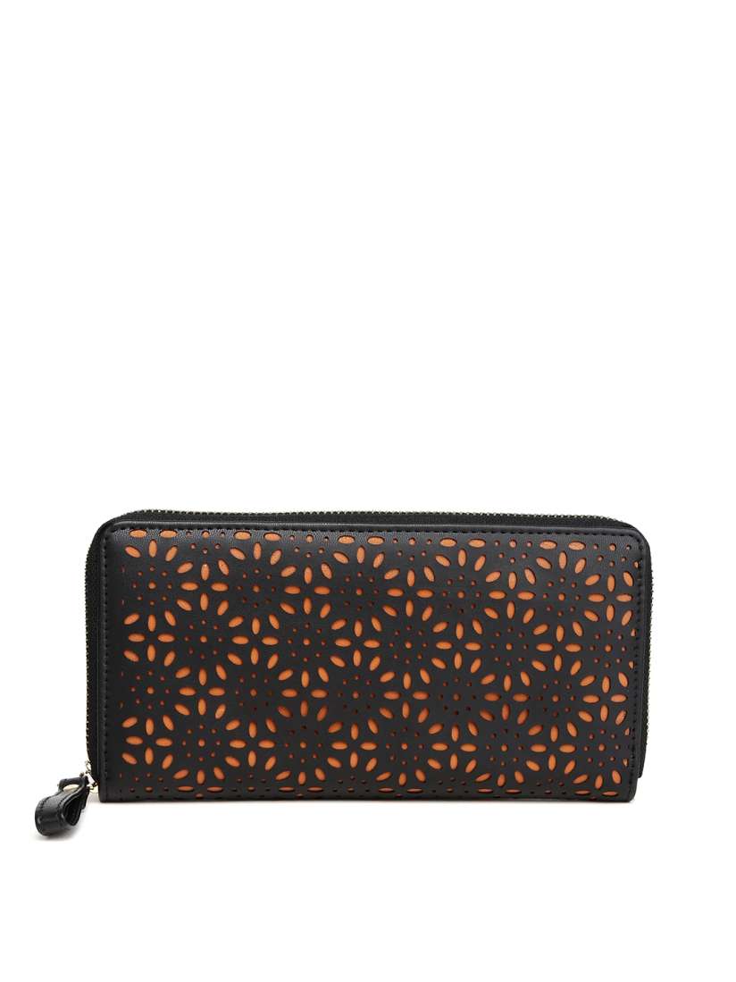 Buy DressBerry Women Black Orange Zip Around Wallet with Cut Work Wallets for Women 1814915 Myntra