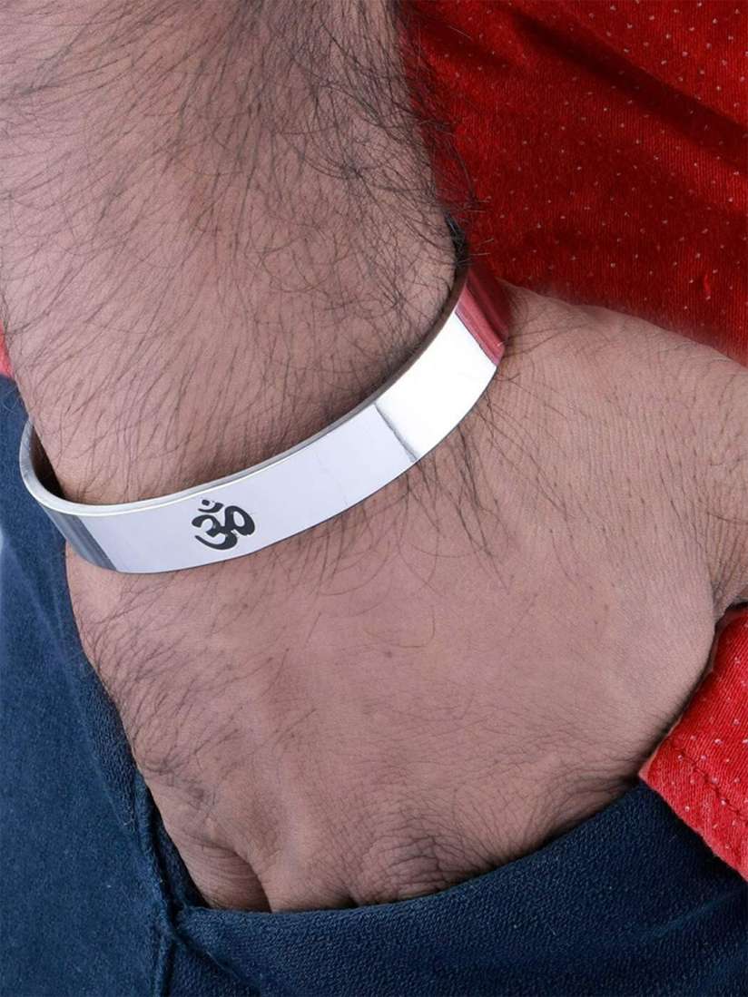 Buy EL REGALO Men Silver Toned Black Kada Bracelet Bracelet for Men 18153678 Myntra