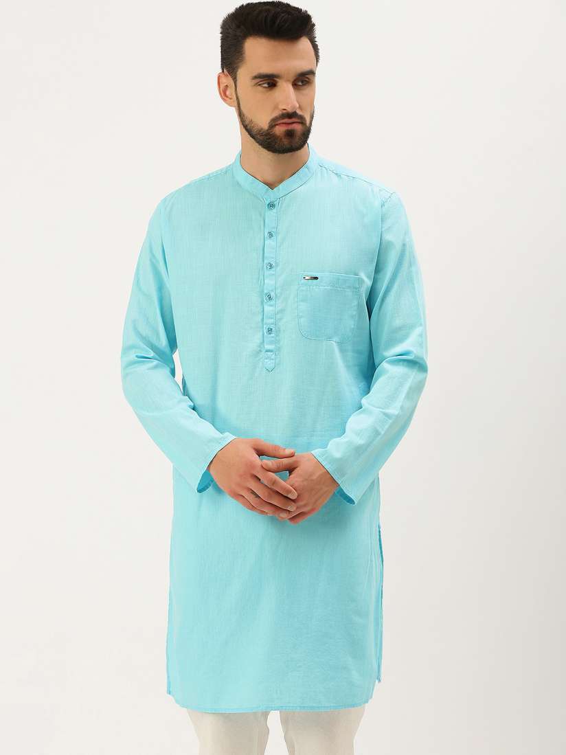 Buy Peter England Men Blue Solid Pure Cotton Straight Kurta Kurtas for Men 18154554 Myntra