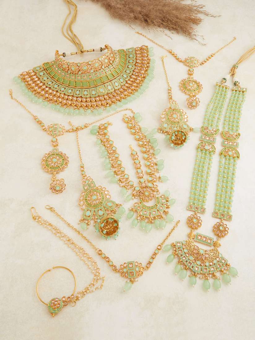 Buy Zaveri Pearls Green Gold Plated Stone Studded Beaded Bridal Jewellery Set Jewellery Set for Women 18160972 Myntra