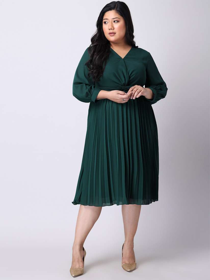 Buy FabAlley Curve Women Green Solid Crepe Dress Dresses for Women 18166058 Myntra