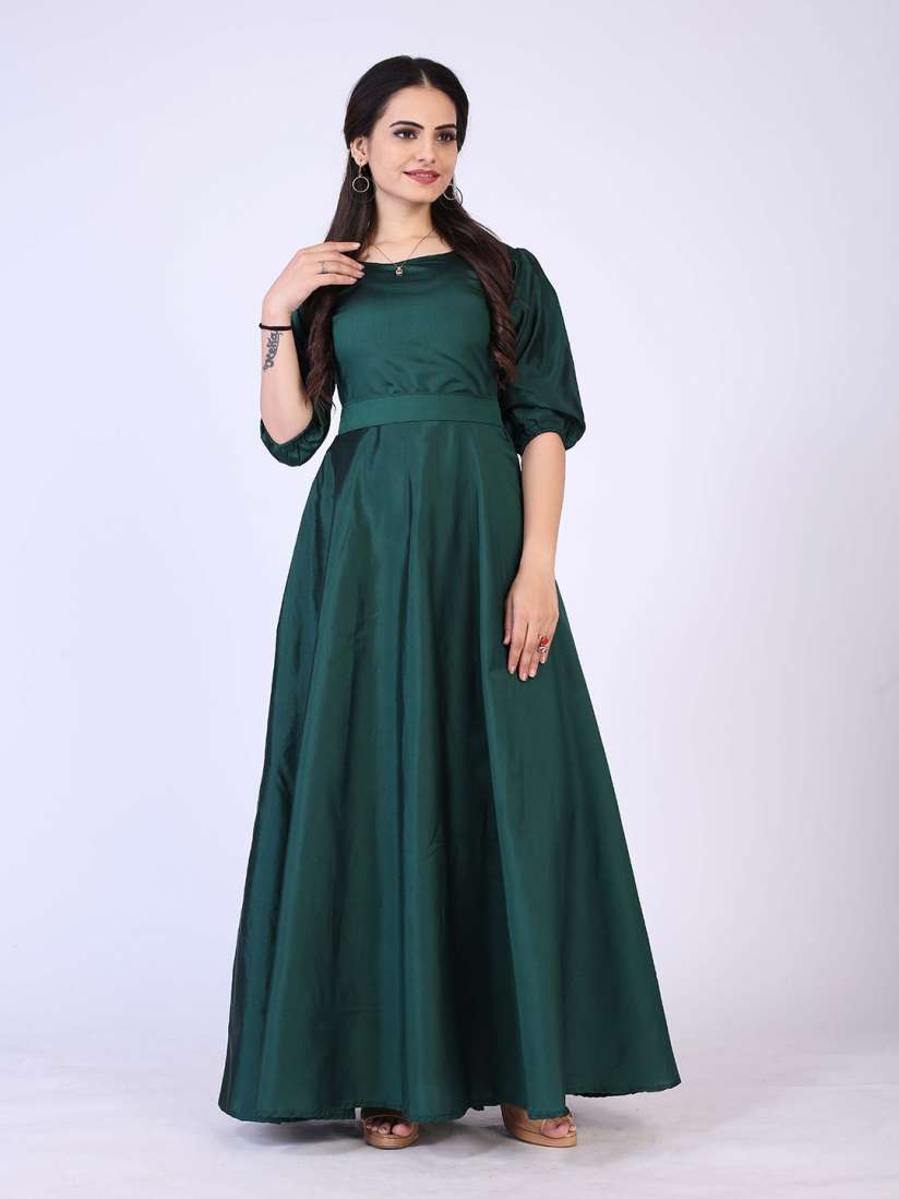 Buy PRENEA Green Satin Gathered or Pleated Solid Silk Gown Dress Ethnic Dresses for Women 18169298 Myntra