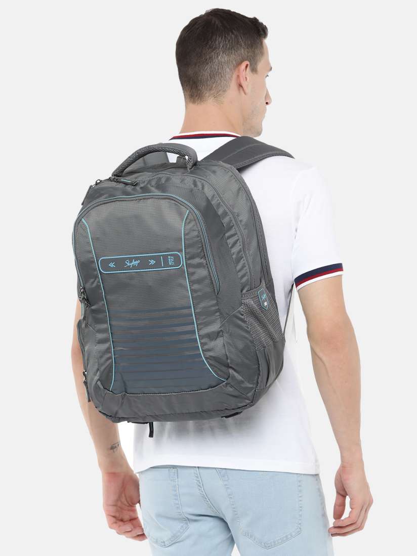 Skybags Unisex Grey Brand Logo Textured Backpack