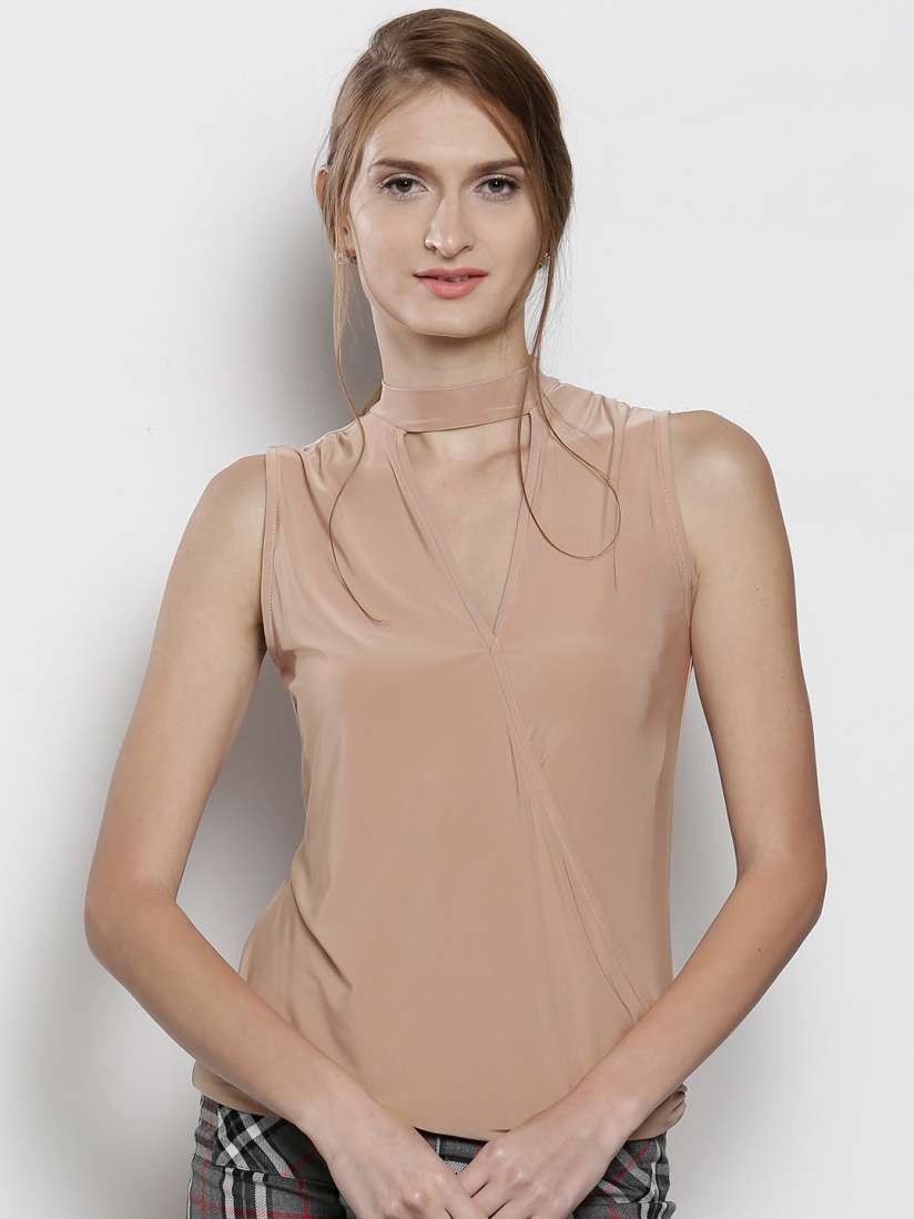 Buy DOROTHY PERKINS Women Nude Coloured Solid Choker Neck Wrap Top Tops for Women 1817975 Myntra