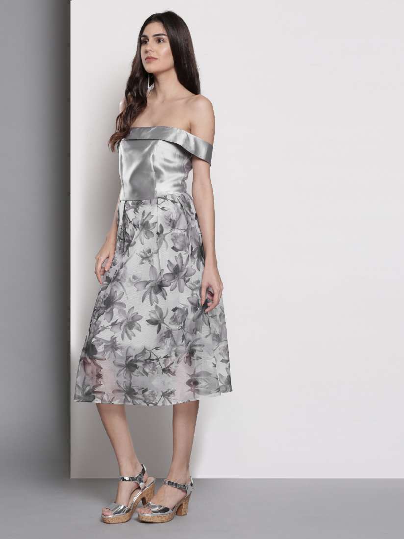 Buy DOROTHY PERKINS Women Grey Printed A Line Bardot Dress Dresses for Women 1818046 Myntra