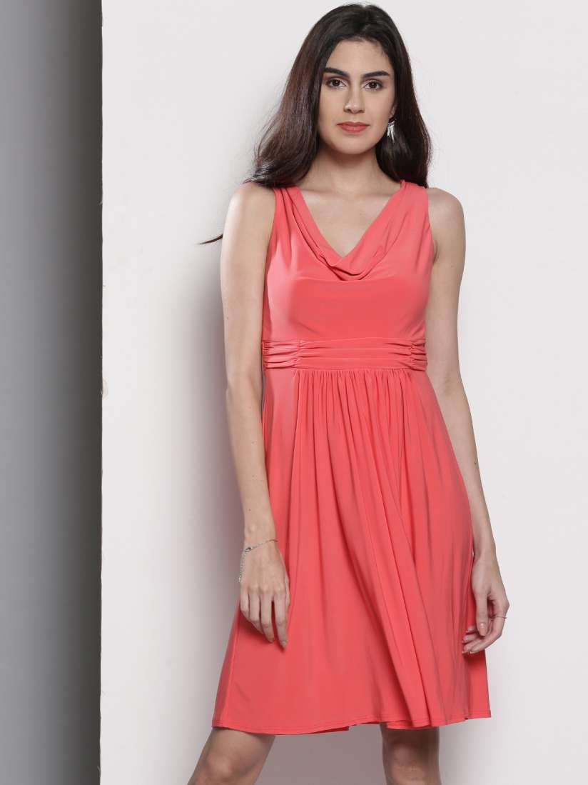 Buy DOROTHY PERKINS Petite Coral Red Solid Fit and Flare Dress Dresses for Women 1818074 Myntra