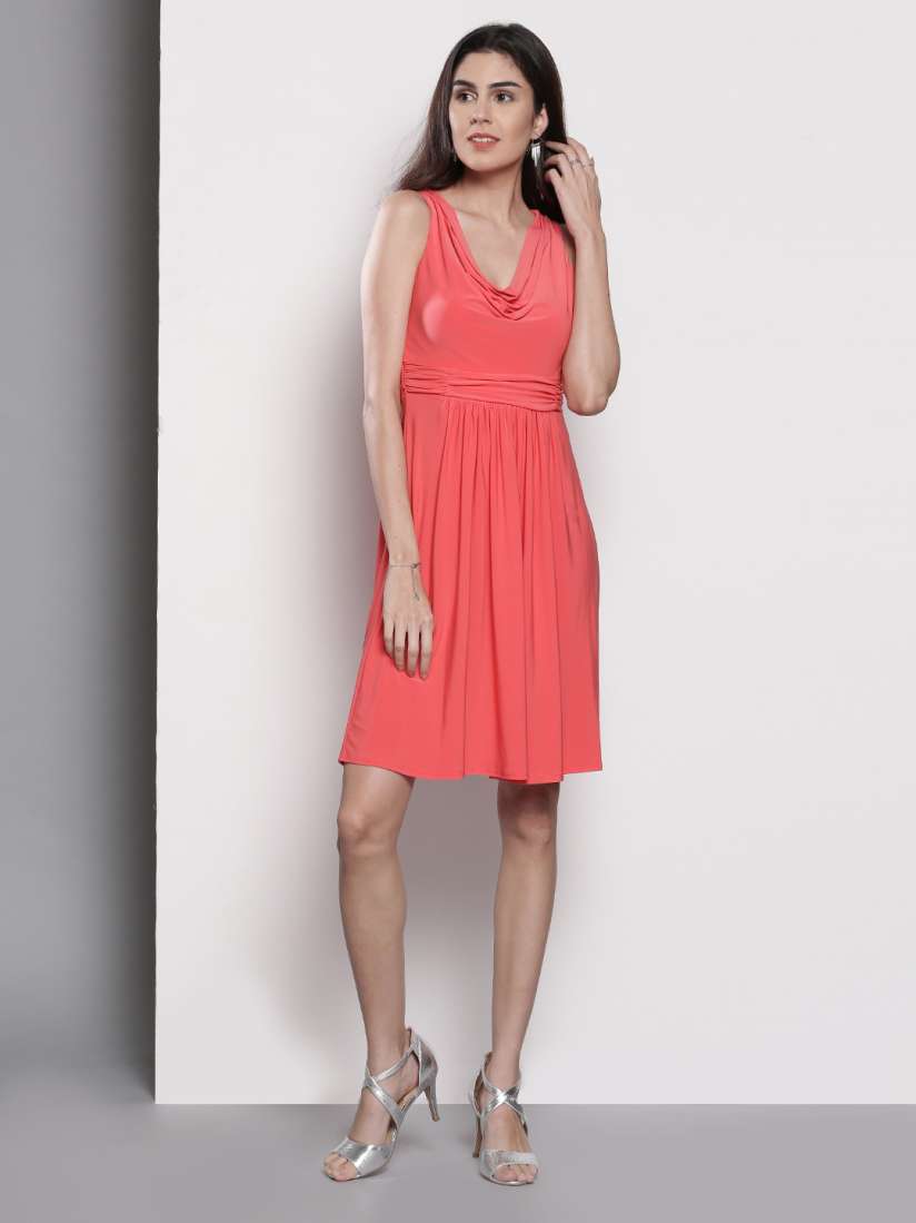 Buy DOROTHY PERKINS Petite Coral Red Solid Fit and Flare Dress Dresses for Women 1818074 Myntra
