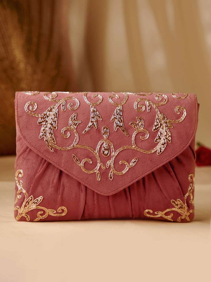 Buy Rubans Pink Gold Toned Embroidered Box Clutch Clutches for Women 18183882 Myntra