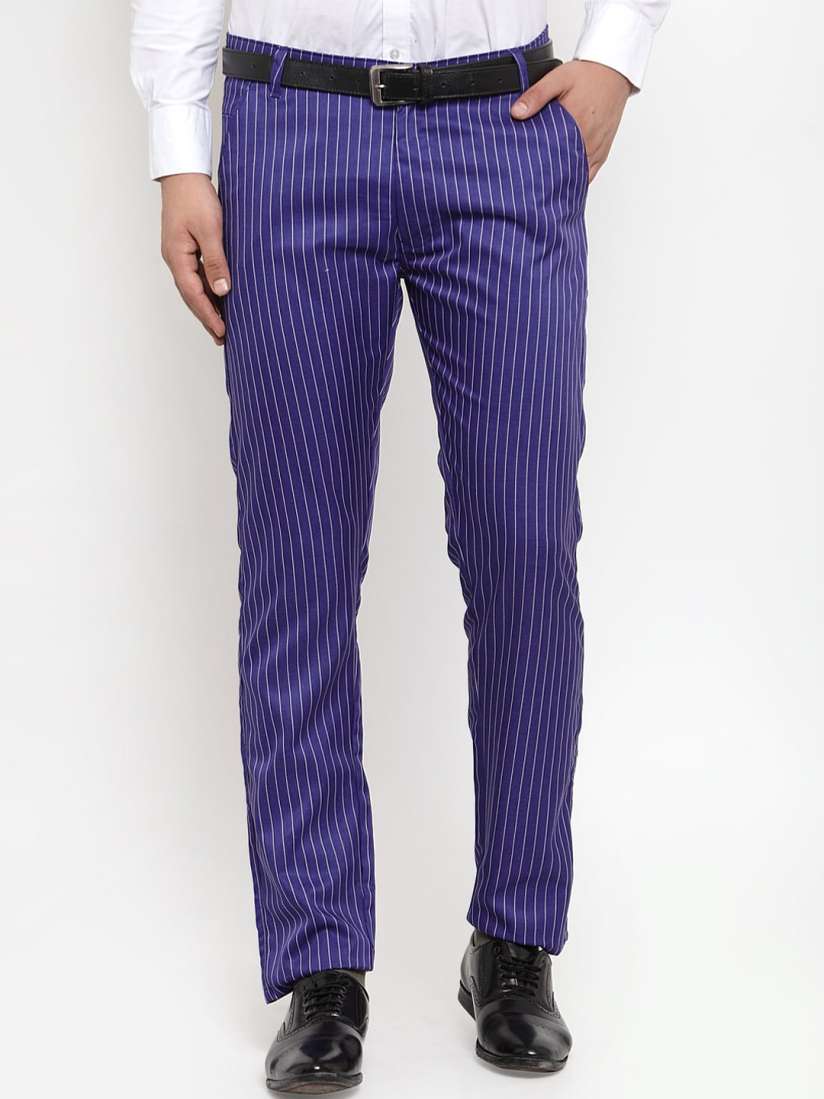 Buy JAINISH Men Blue Striped Smart Slim Fit Trousers Trousers for Men 18186342 Myntra