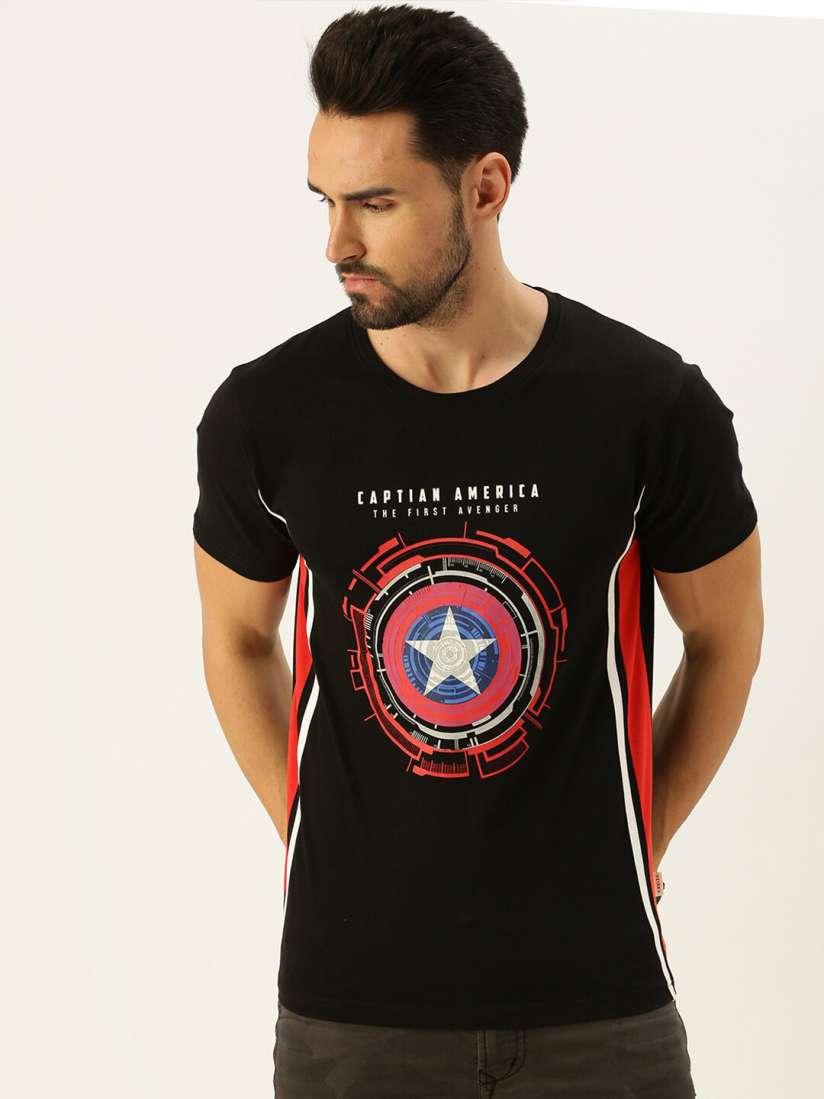 Buy VEIRDO Men Black Captain America Printed Raw Edge T shirt Tshirts for Men 18191300 Myntra