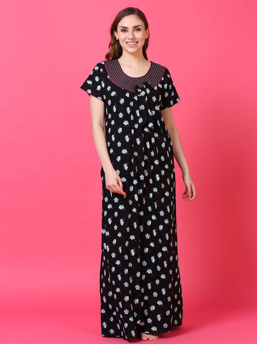 Buy 9shines Label Black Embroidered Maxi Nightdress Nightdress for Women 18192058 Myntra