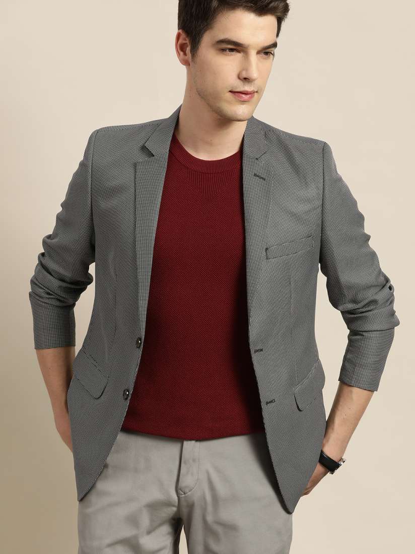 Buy INVICTUS Men Black White Self Design Slim Fit Smart Casual Blazer Blazers for Men 18192458 Myntra