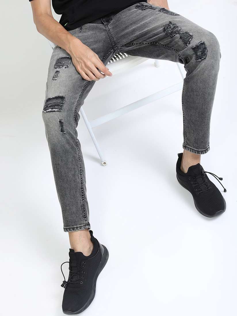 Highlander Mens Tapered Distressed Jeans Buy Highlander Light Blue