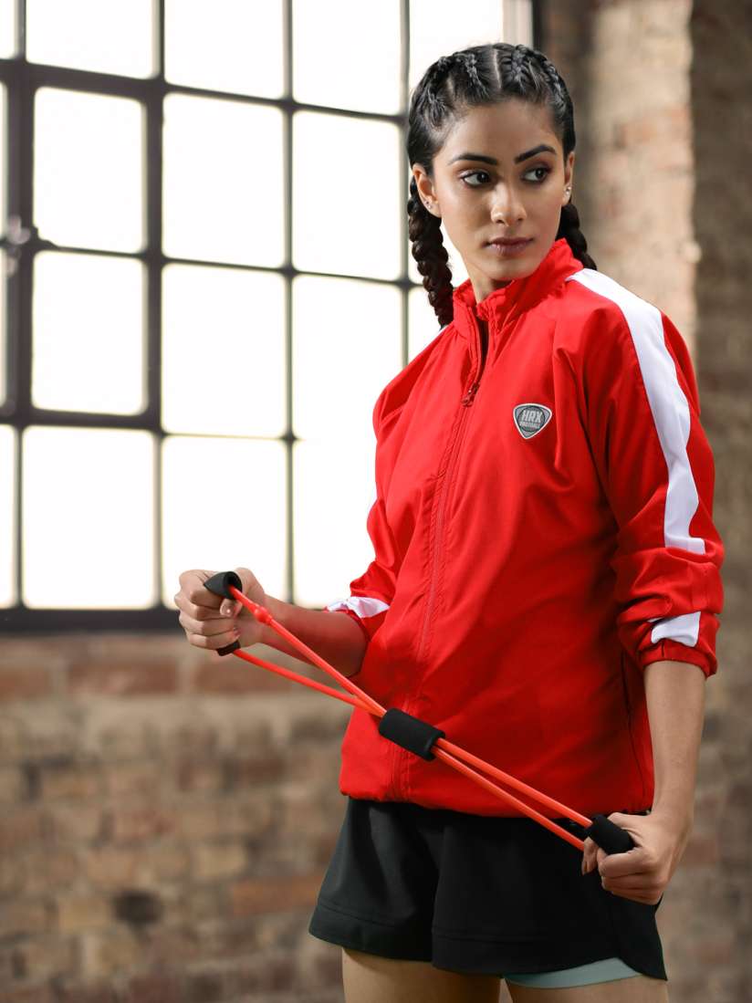 Buy HRX by Hrithik Roshan Women Red White Football Printed Bomber Jacket Jackets for Women 18195278 Myntra