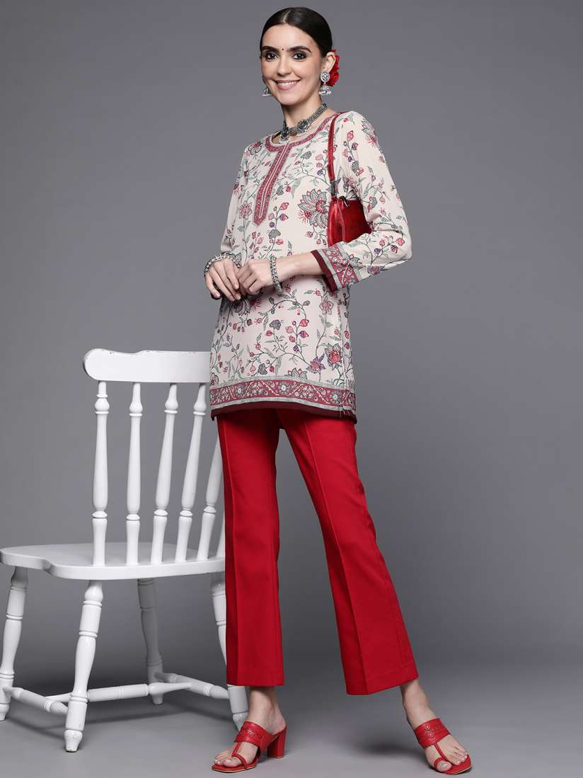 Buy Biba Women Cream Coloured Green Floral Printed Kurti Kurtis for Women 18198318 Myntra
