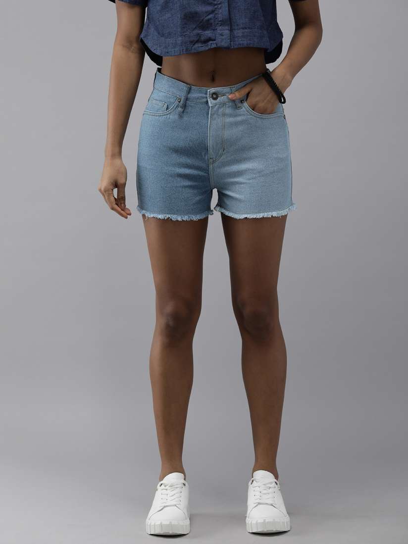Buy The Roadster Lifestyle Co. Women Colourblocked High Rise Denim Shorts Shorts for Women 18202396 Myntra