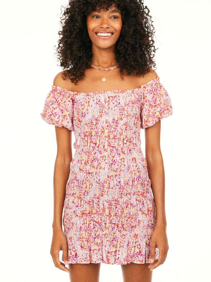 White smocked off the shoulder dress discount