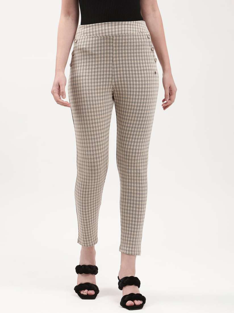 Buy ELLE Women Beige Printed Checked Slim Fit Jeggings Jeggings for Women 18208306 Myntra