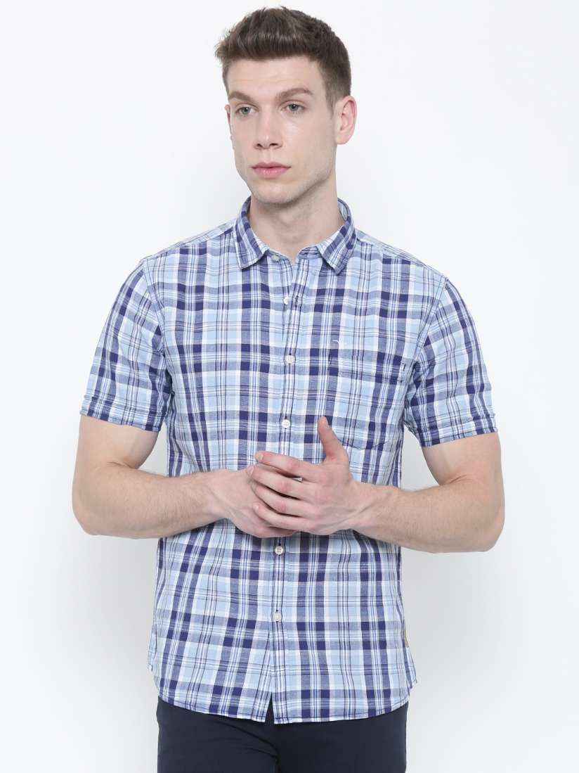 Buy Flying Machine Men Blue White Slim Fit Checked Casual Shirt Shirts for Men 1821321 Myntra